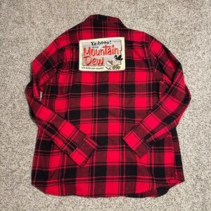 Angry Minnow Red and Black Plaid Shirt with Mountain Dew Patch - XL